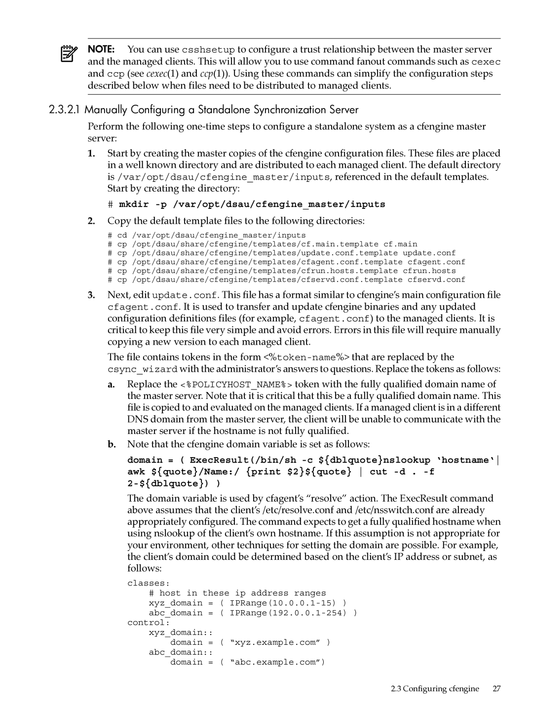 HP UX System Adstration manual Manually Configuring a Standalone Synchronization Server, Start by creating the directory 