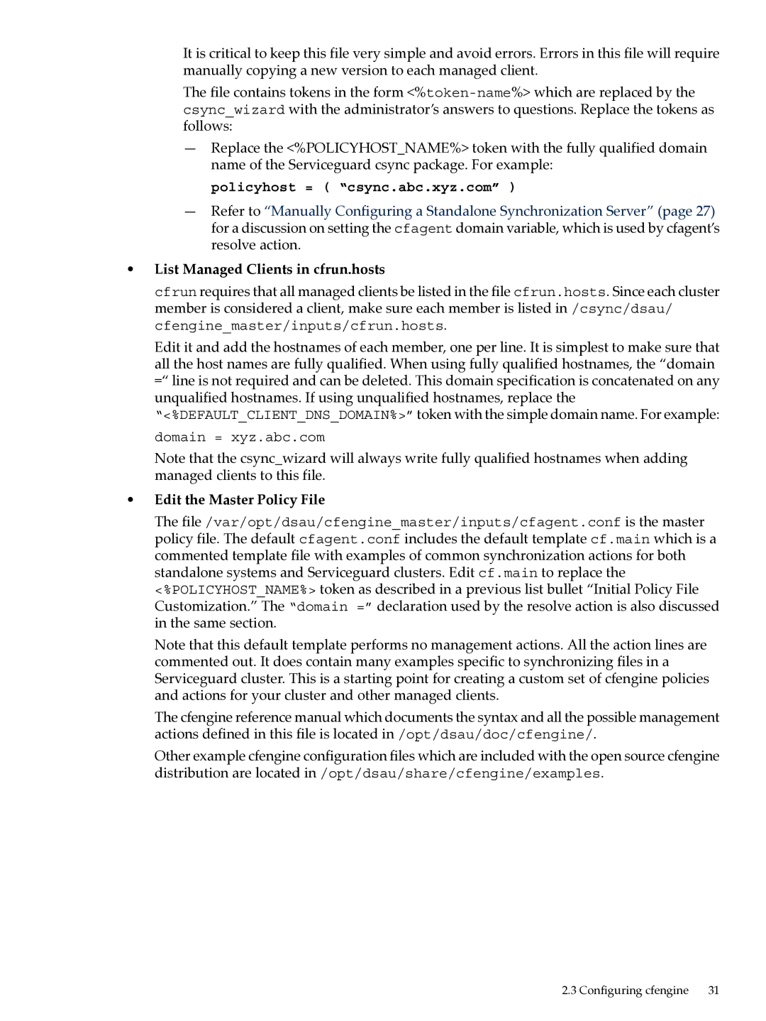 HP UX System Adstration manual Policyhost = csync.abc.xyz.com, List Managed Clients in cfrun.hosts 