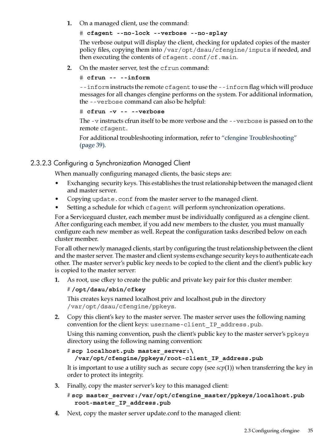 HP UX System Adstration manual Configuring a Synchronization Managed Client, On a managed client, use the command 