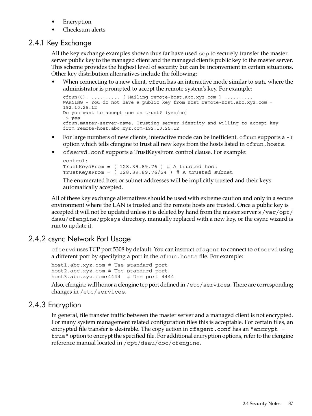 HP UX System Adstration manual Key Exchange, Csync Network Port Usage, Encryption Checksum alerts 