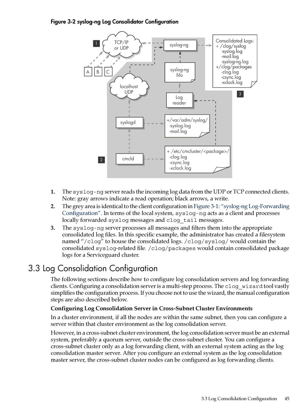 HP UX System Adstration manual Log Consolidation Configuration, Syslog-ng Log Consolidator Configuration 