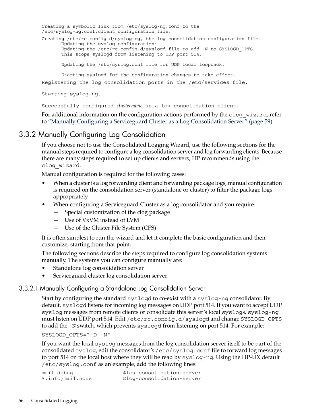 HP UX System Adstration Manually Configuring Log Consolidation, Manually Configuring a Standalone Log Consolidation Server 