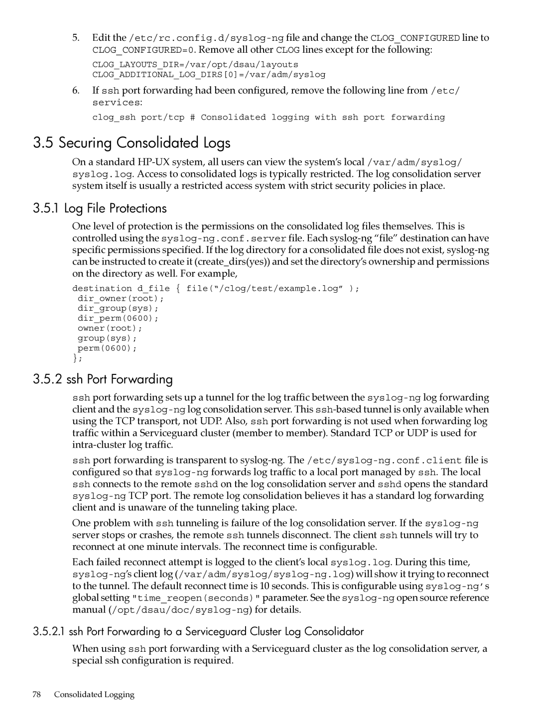 HP UX System Adstration manual Securing Consolidated Logs, Log File Protections, Ssh Port Forwarding 