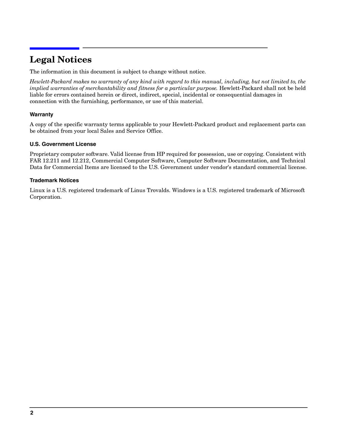 HP UX System Fault Management (SFM) Software manual Legal Notices 