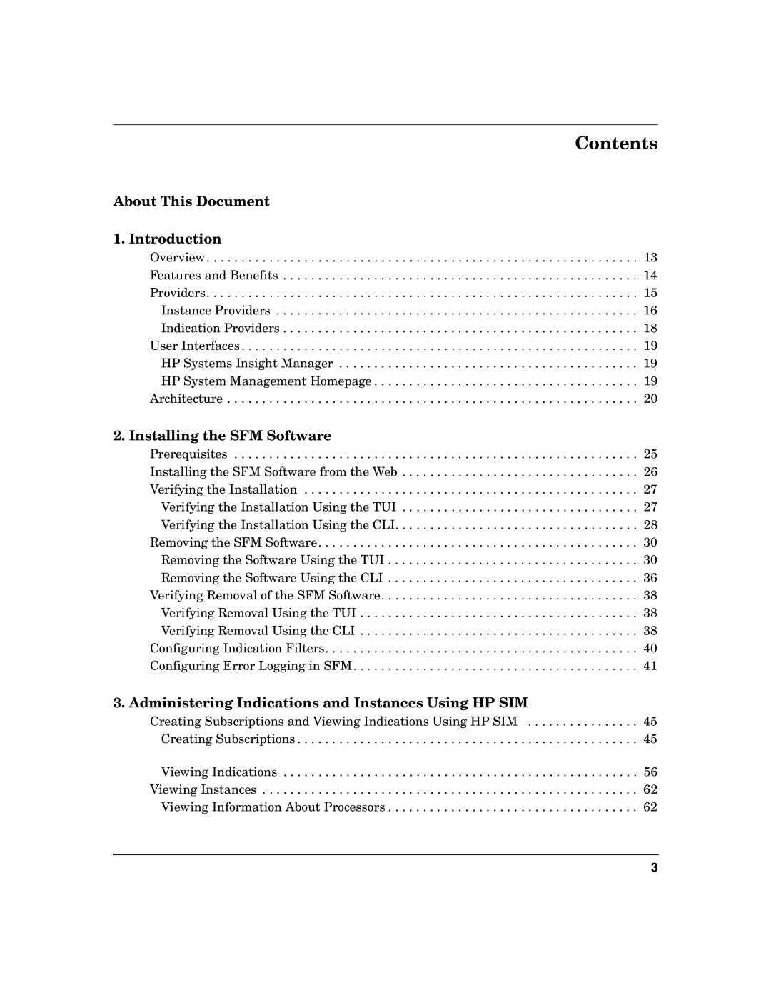 HP UX System Fault Management (SFM) Software manual Contents 