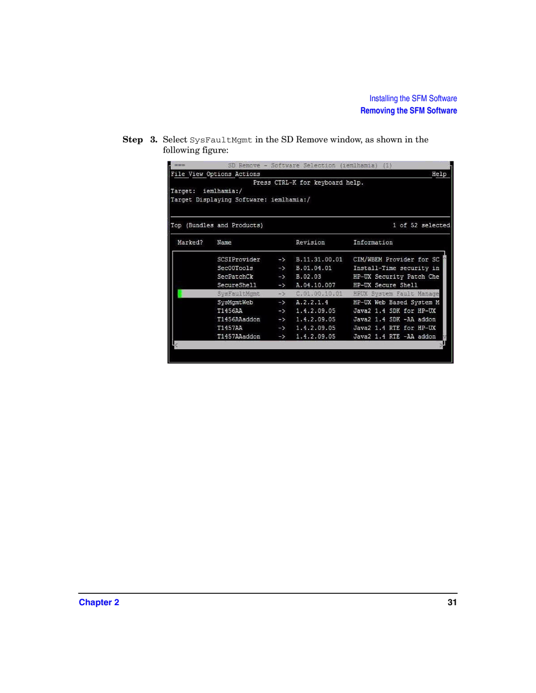 HP UX System Fault Management (SFM) Software manual Removing the SFM Software 