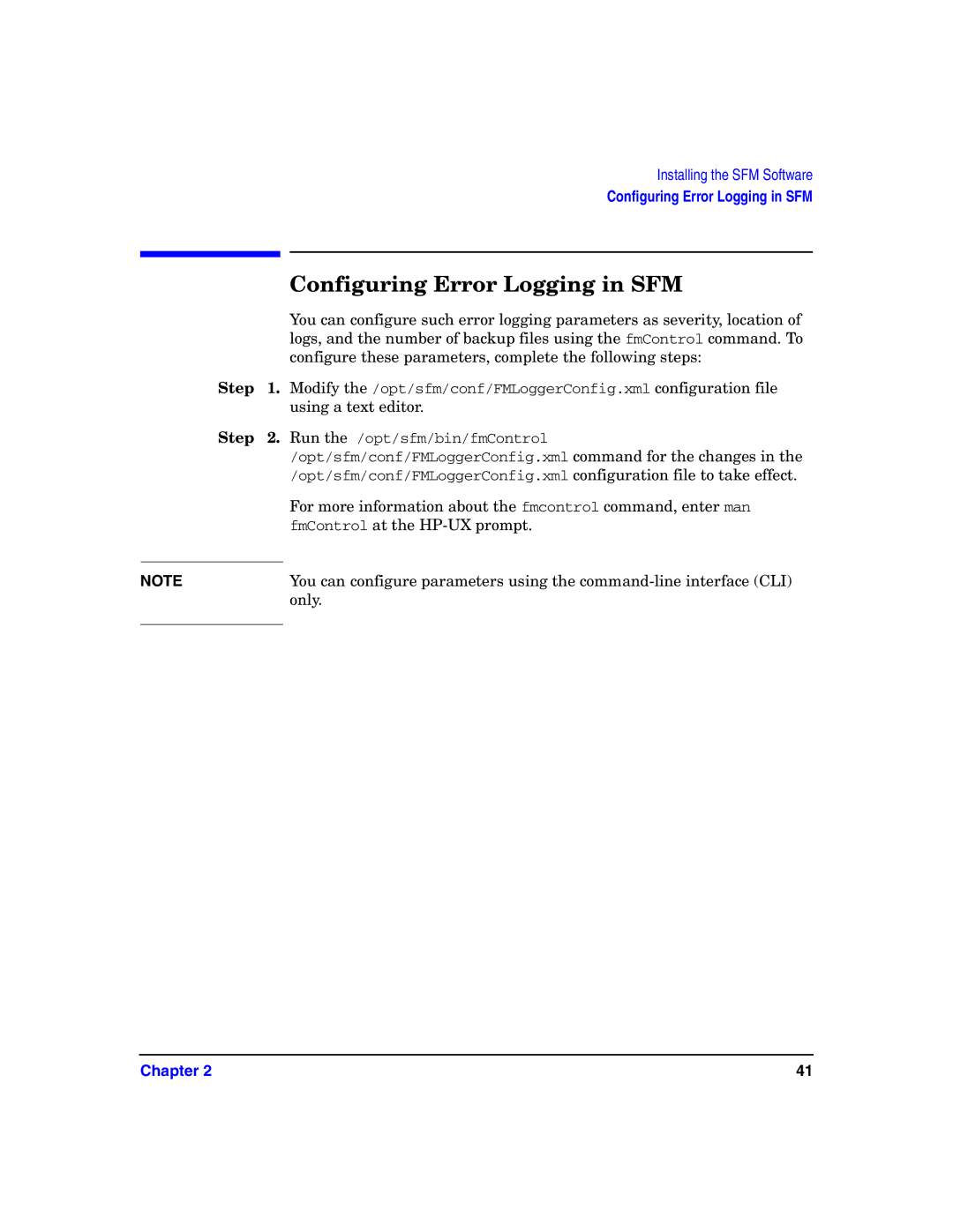 HP UX System Fault Management (SFM) Software manual Configuring Error Logging in SFM 