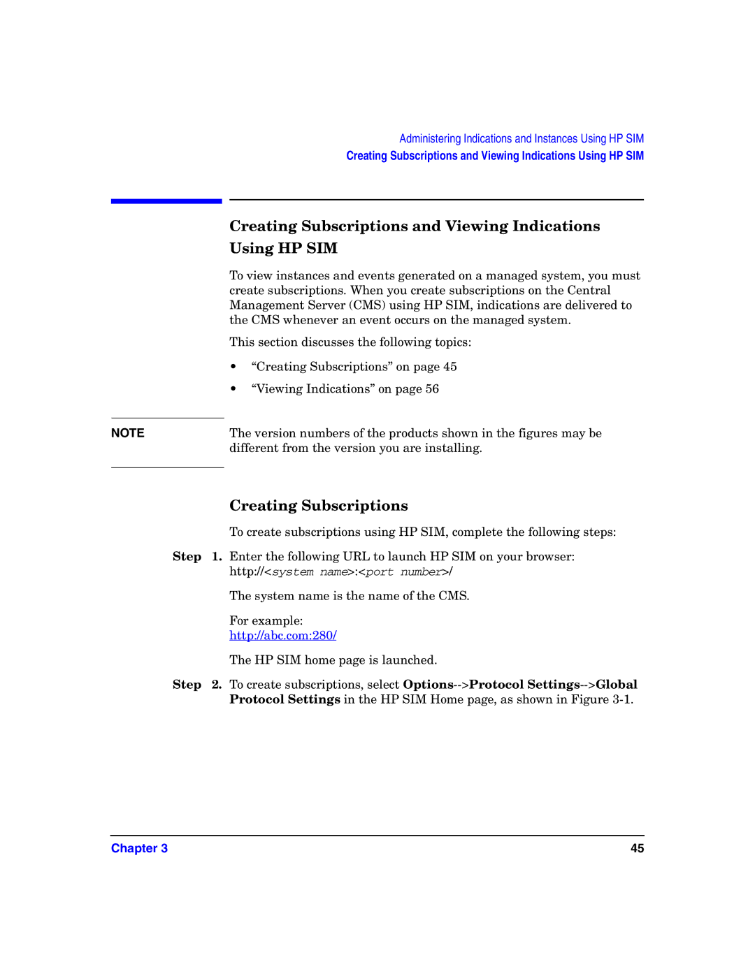 HP UX System Fault Management (SFM) Software manual Creating Subscriptions and Viewing Indications Using HP SIM 