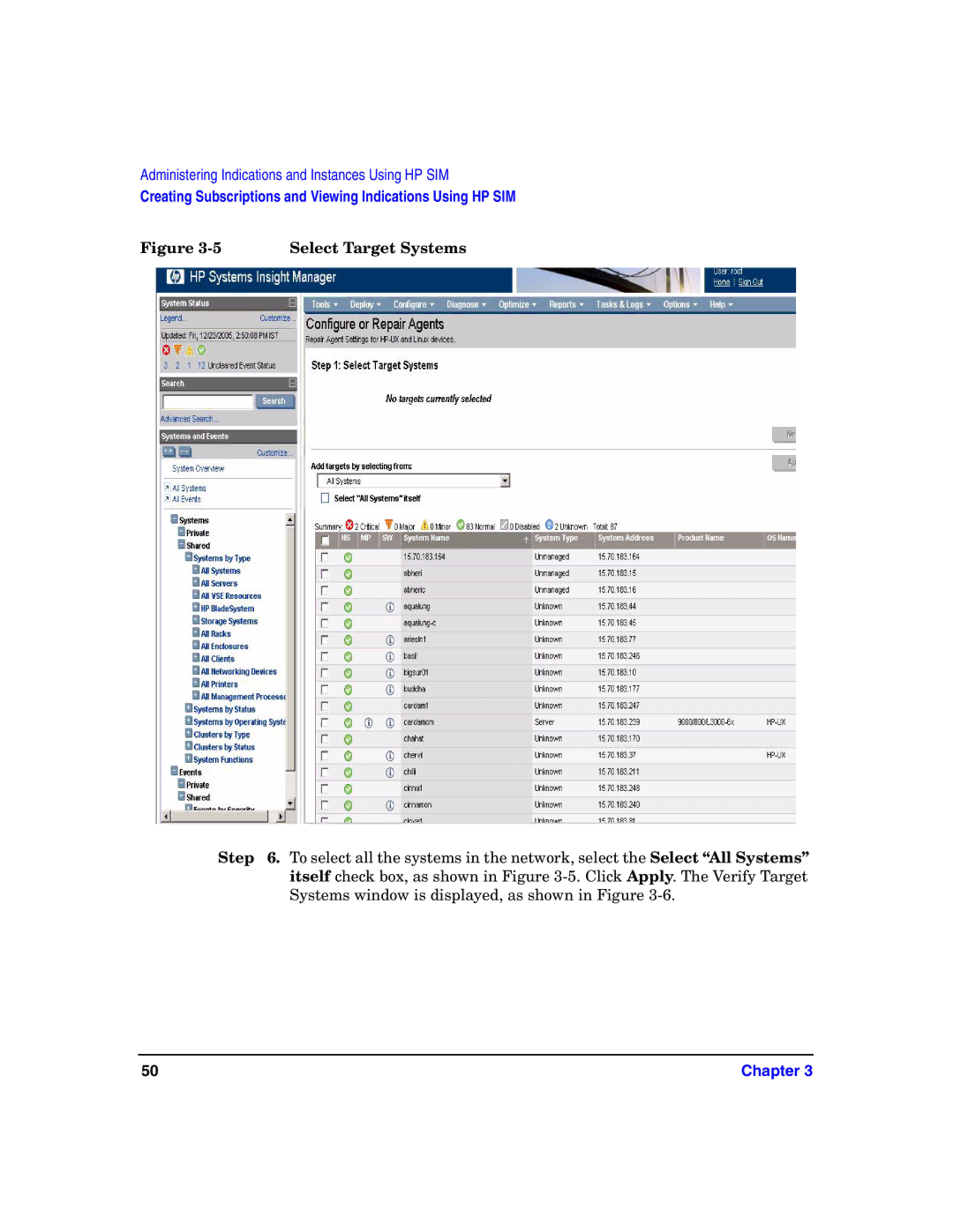 HP UX System Fault Management (SFM) Software manual Select Target Systems 