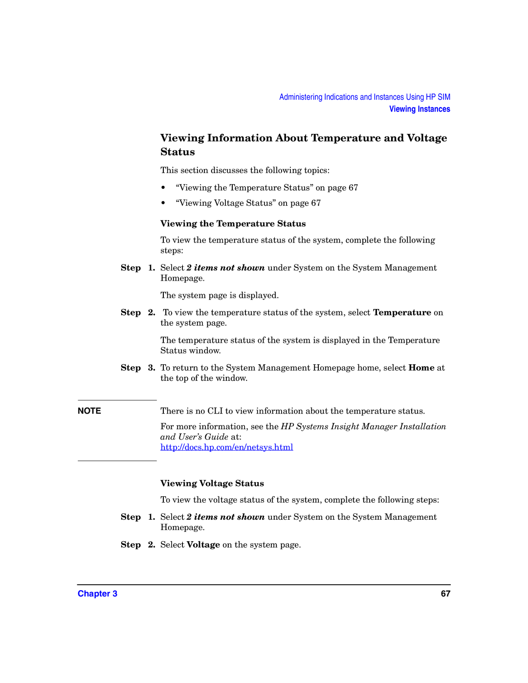 HP UX System Fault Management (SFM) Software manual Viewing Information About Temperature and Voltage Status 