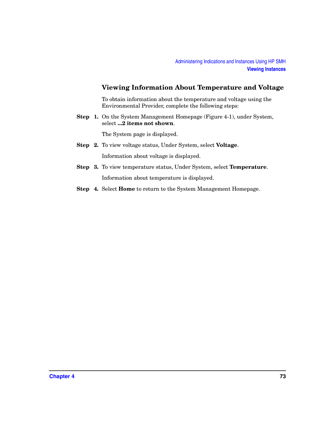 HP UX System Fault Management (SFM) Software manual Viewing Information About Temperature and Voltage 