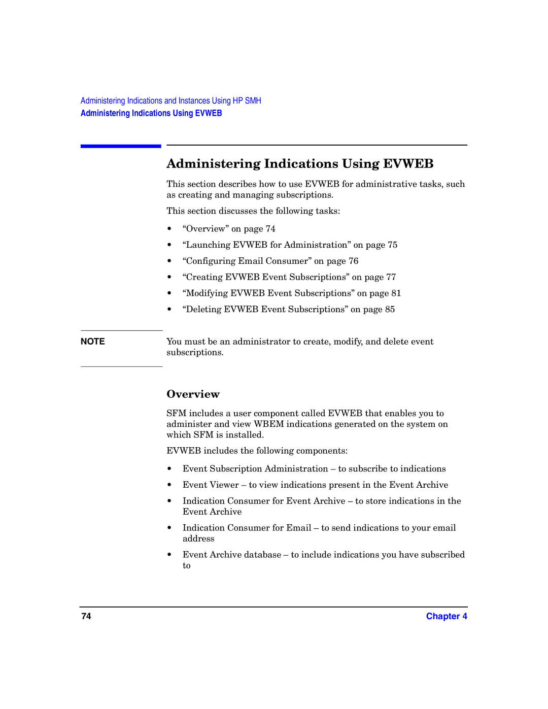 HP UX System Fault Management (SFM) Software manual Administering Indications Using Evweb, Overview 