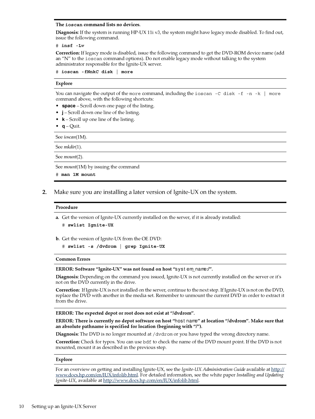 HP UX System Management Software manual Ioscan command lists no devices 