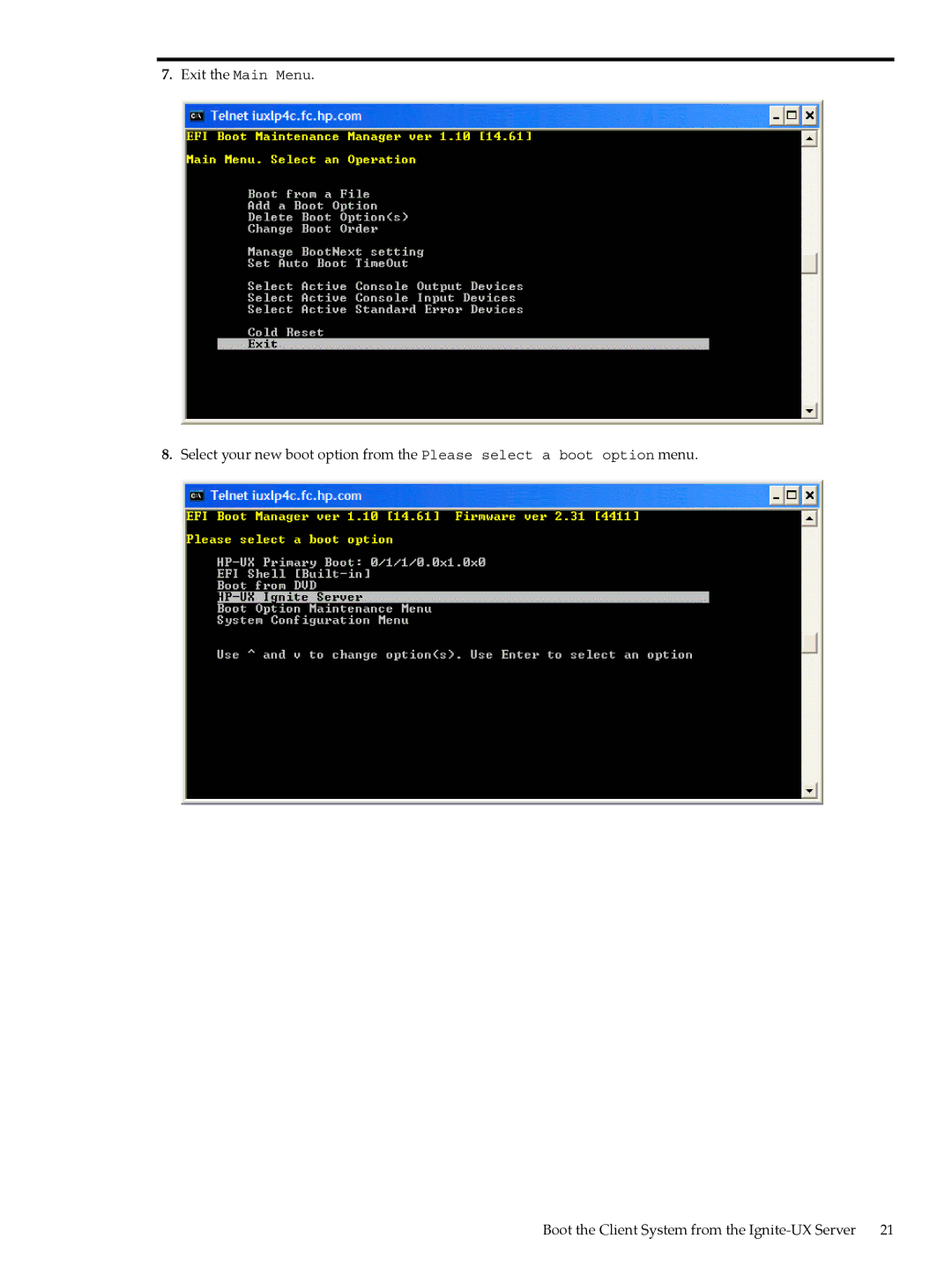 HP UX System Management Software manual Boot the Client System from the Ignite-UX Server 