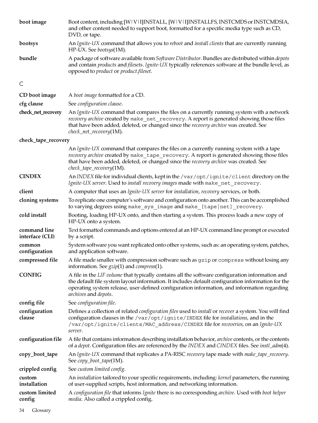 HP UX System Management Software manual Cindex, Config 