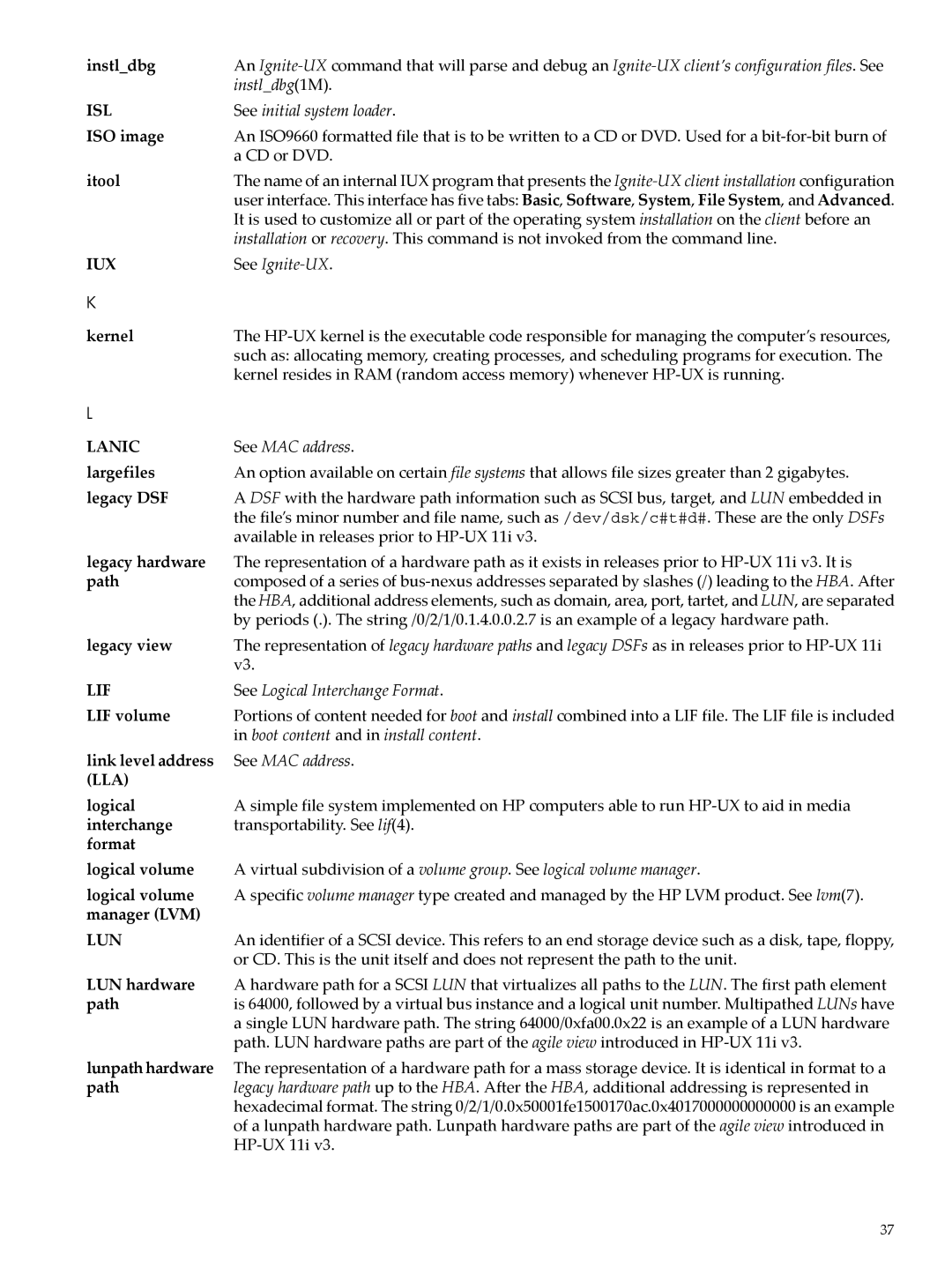 HP UX System Management Software manual Isl, Iux, Lanic, Lif, Lla, Lun 