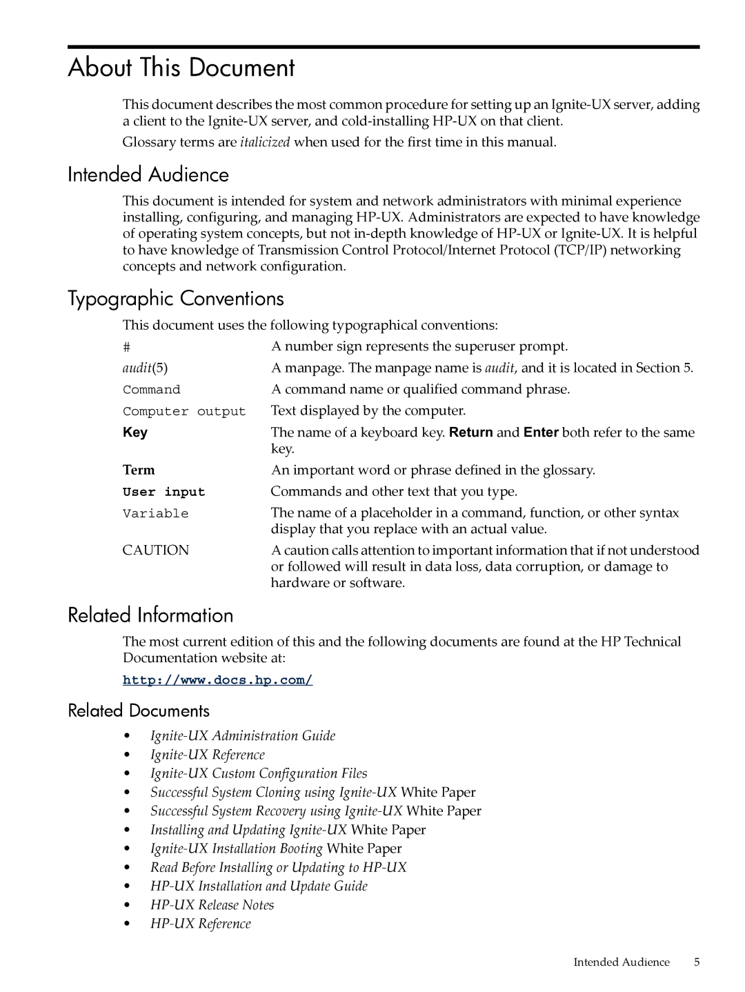 HP UX System Management Software manual Intended Audience, Typographic Conventions, Related Information 