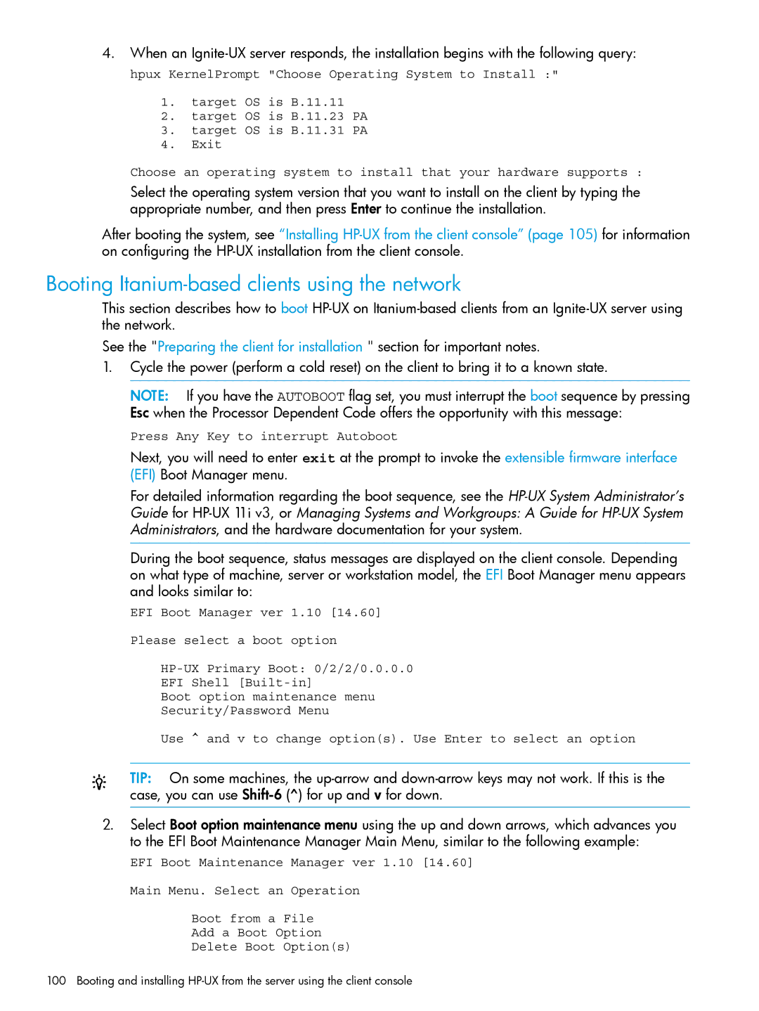 HP UX System Management Software manual Booting Itanium-based clients using the network 