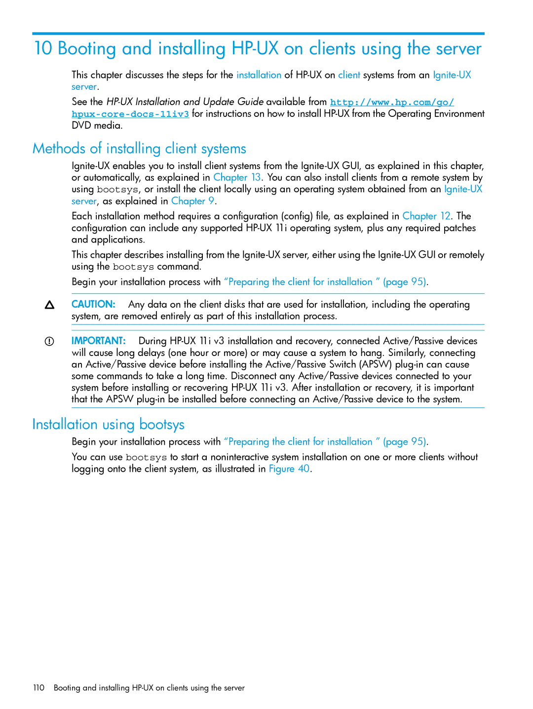 HP UX System Management Software Booting and installing HP-UX on clients using the server, Installation using bootsys 