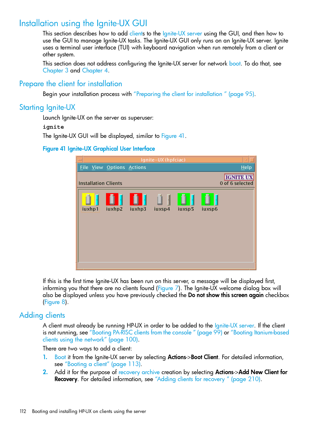 HP UX System Management Software Installation using the Ignite-UX GUI, Prepare the client for installation, Adding clients 