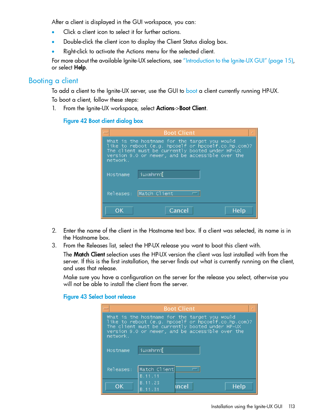 HP UX System Management Software manual Booting a client, Select boot release 