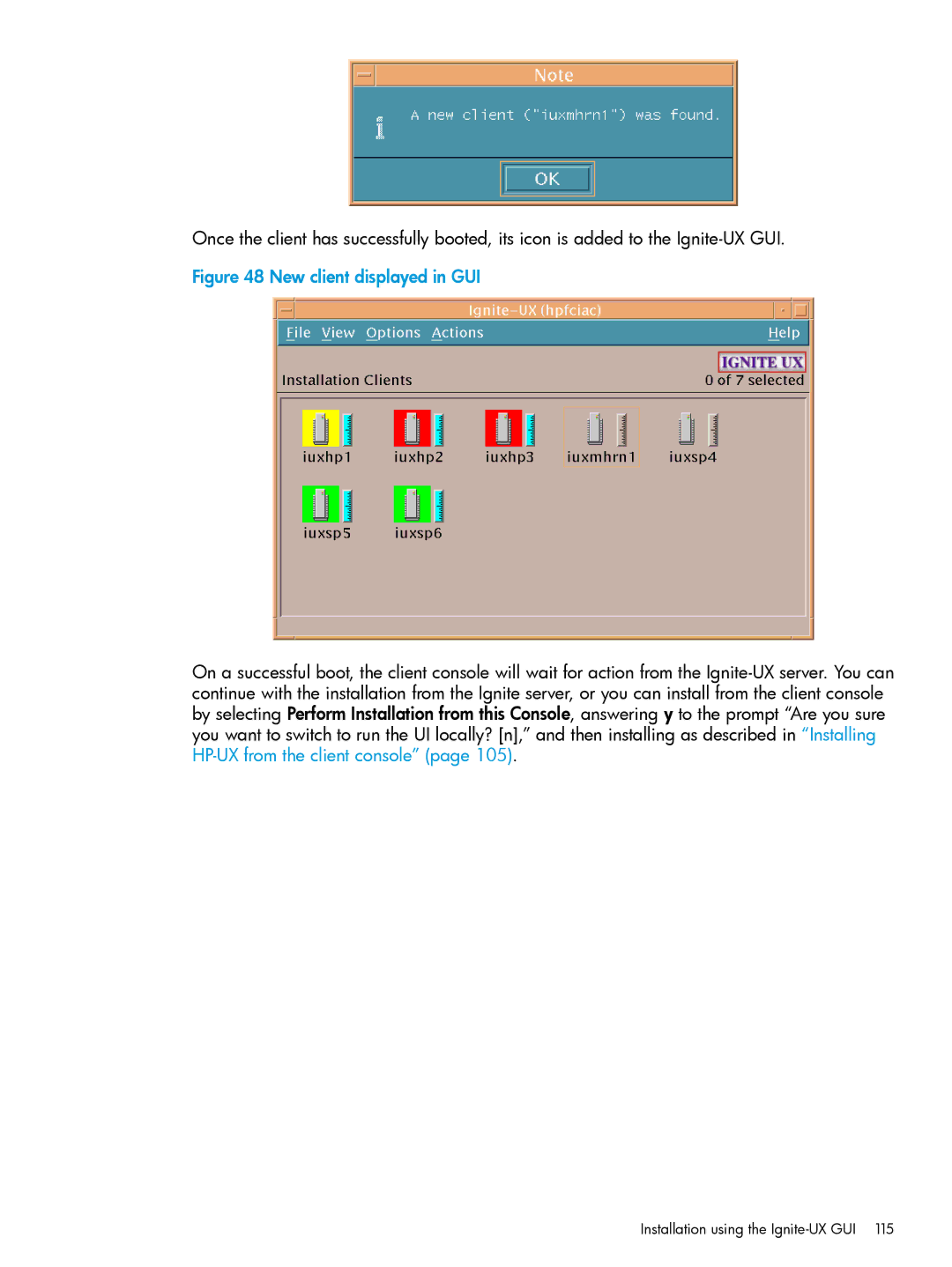 HP UX System Management Software manual New client displayed in GUI 