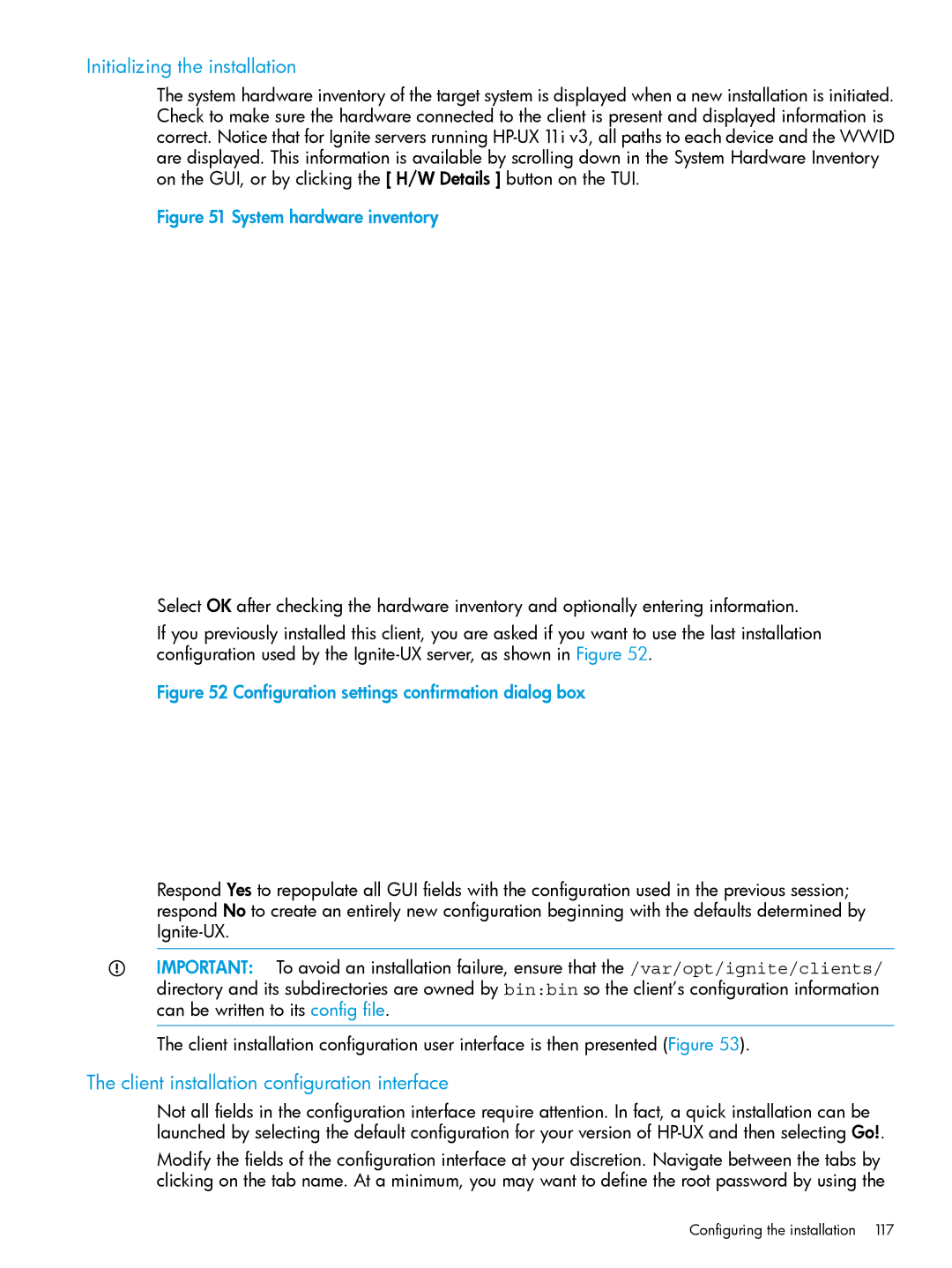 HP UX System Management Software manual Initializing the installation, Client installation configuration interface 
