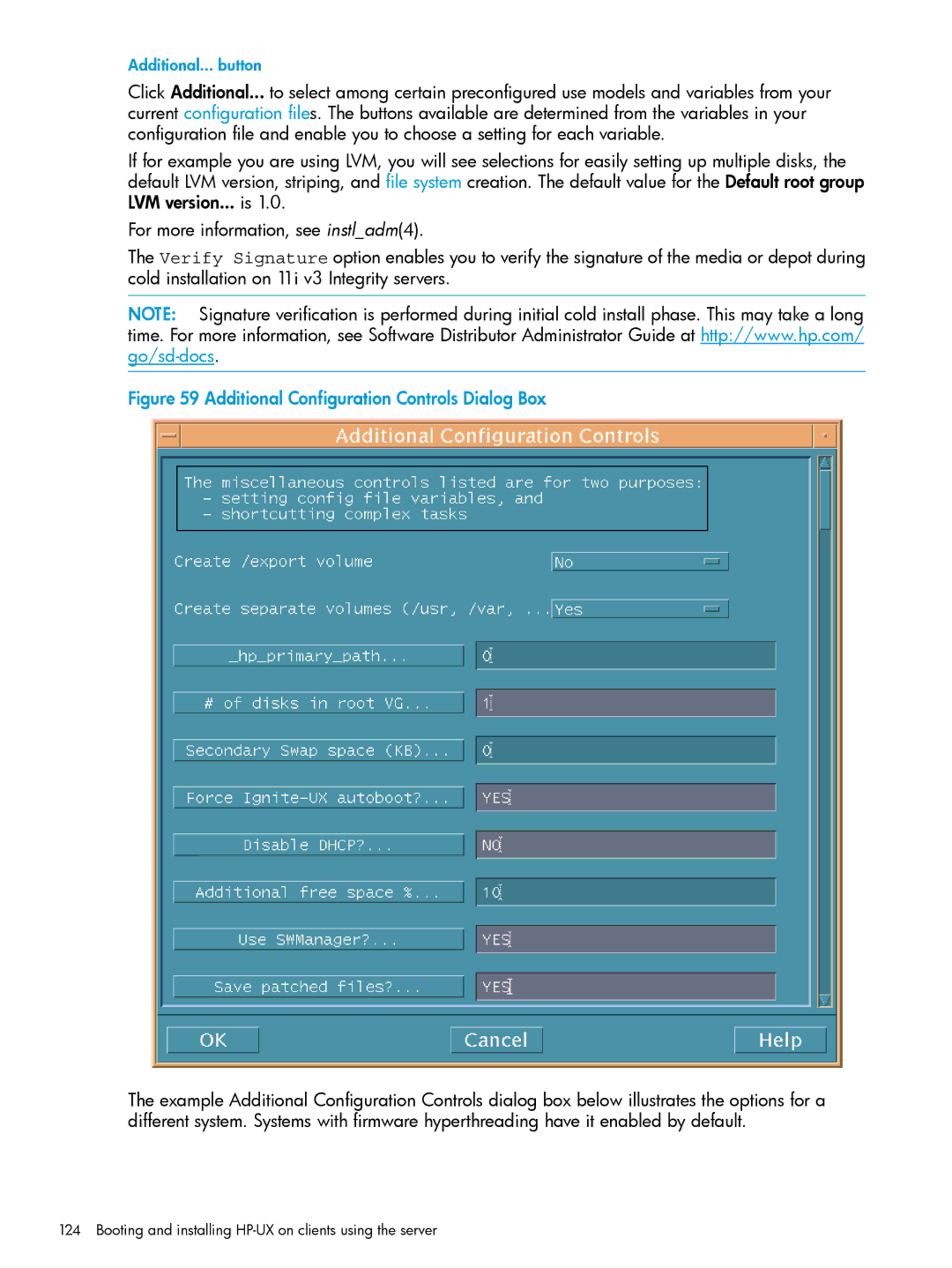 HP UX System Management Software manual Additional Configuration Controls Dialog Box 