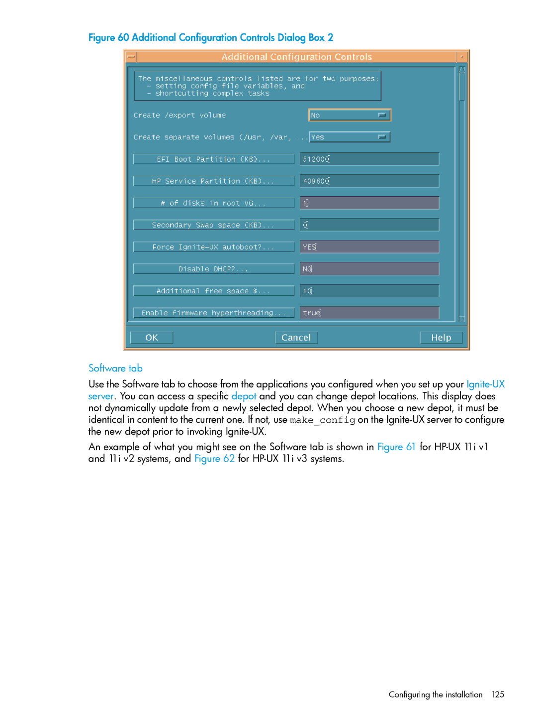 HP UX System Management Software manual Additional Configuration Controls Dialog Box Software tab 