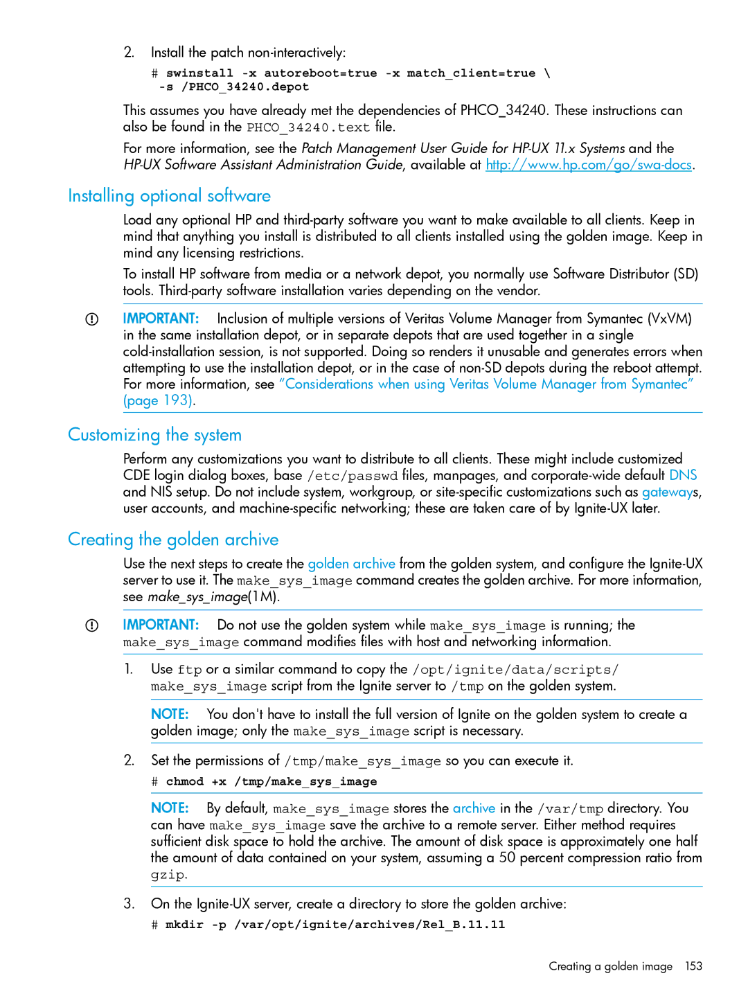 HP UX System Management Software manual Installing optional software, Customizing the system, Creating the golden archive 