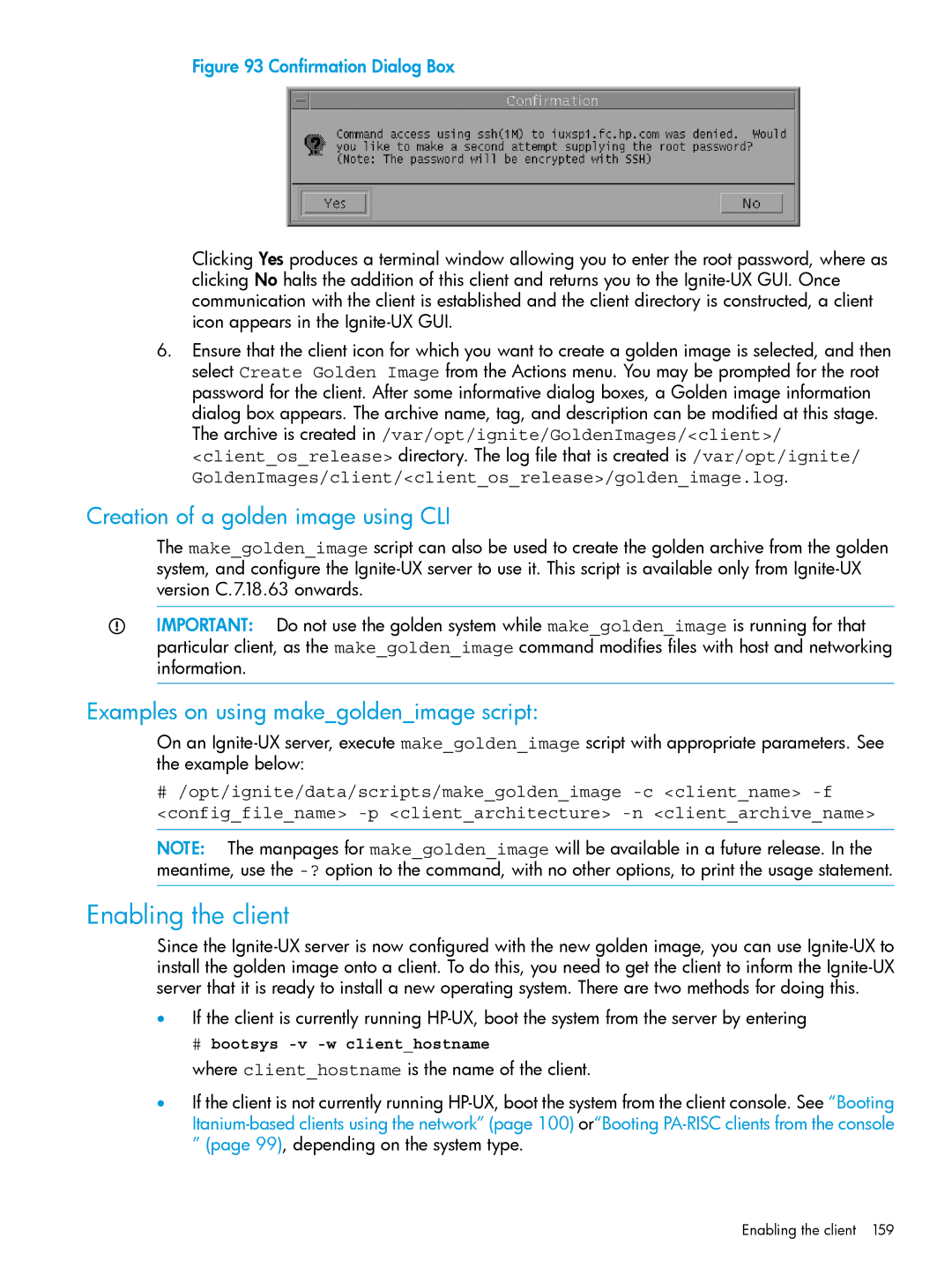 HP UX System Management Software manual Enabling the client, Creation of a golden image using CLI 