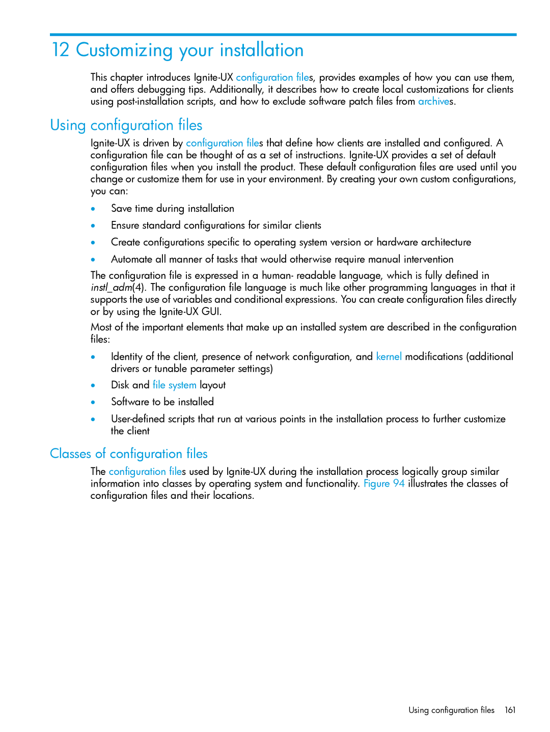 HP UX System Management Software Customizing your installation, Using configuration files, Classes of configuration files 