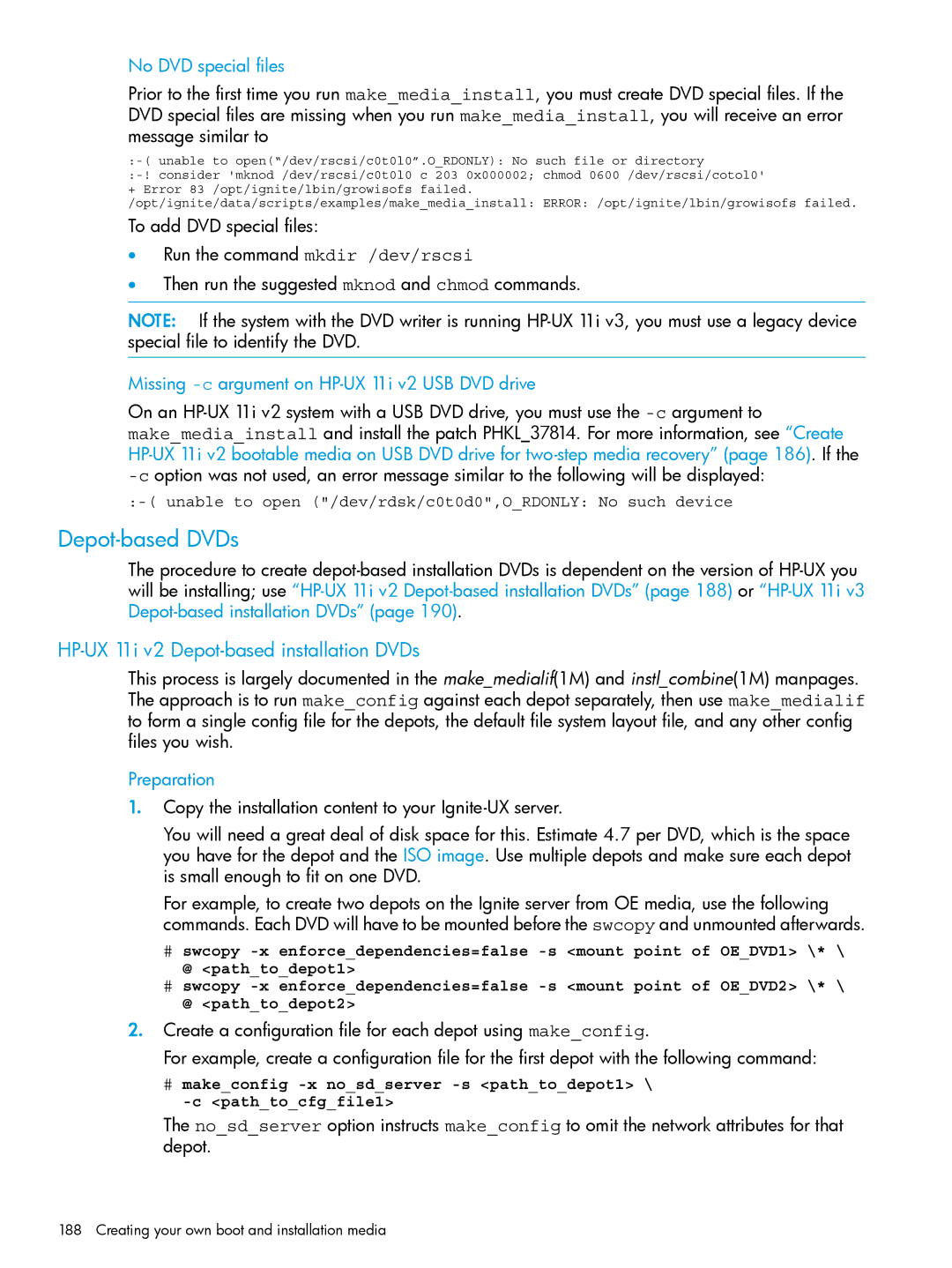 HP UX System Management Software manual Depot-based DVDs, HP-UX 11i v2 Depot-based installation DVDs, No DVD special files 