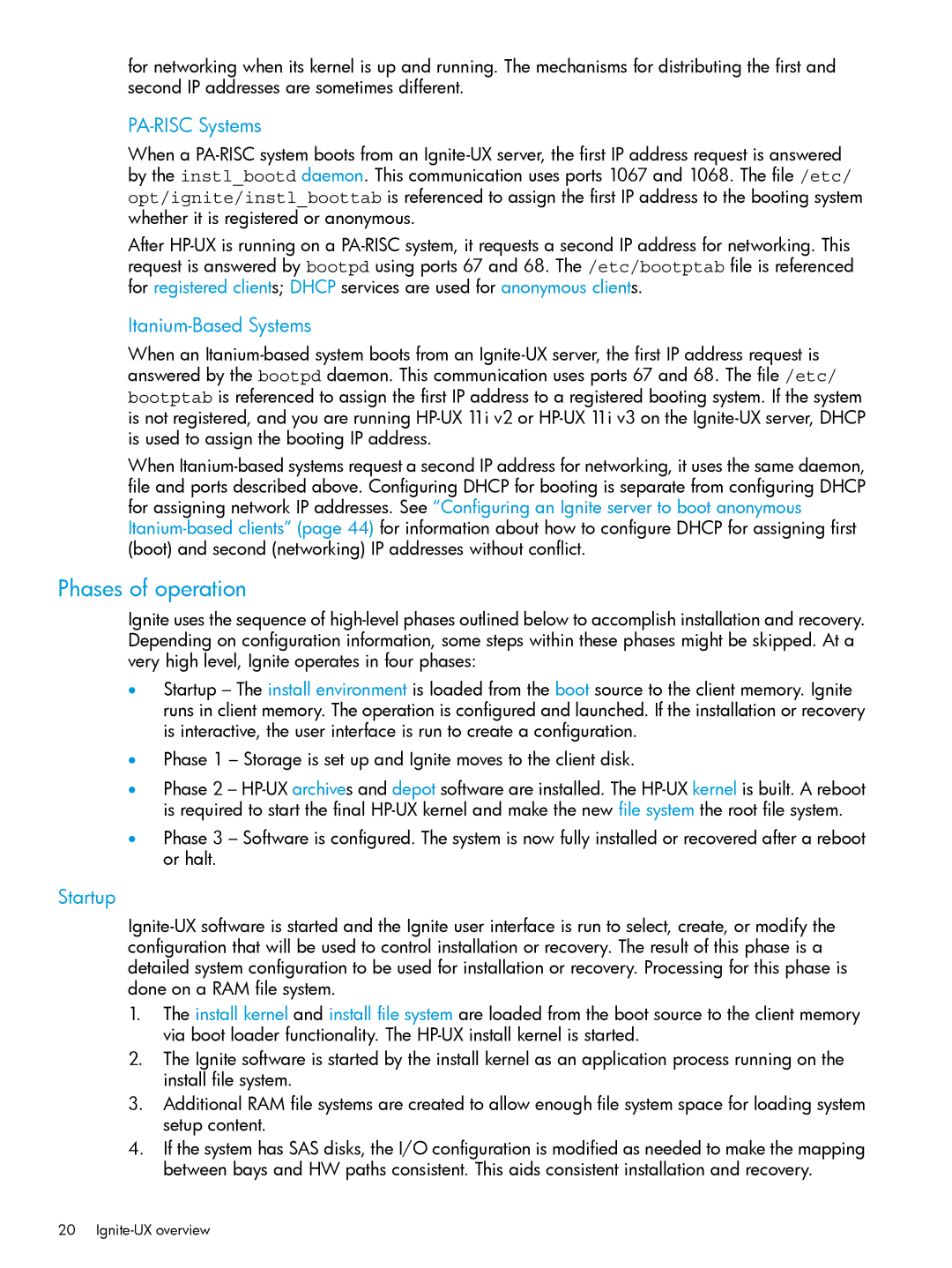 HP UX System Management Software manual Phases of operation, PA-RISC Systems, Itanium-Based Systems, Startup 