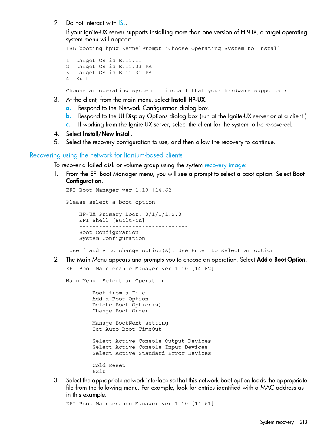 HP UX System Management Software manual Recovering using the network for Itanium-based clients 