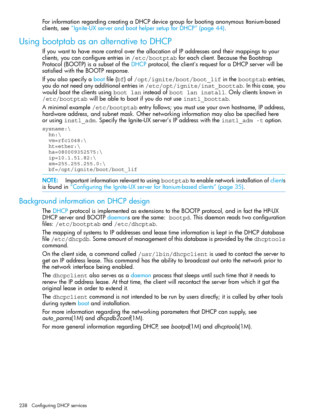 HP UX System Management Software manual Using bootptab as an alternative to Dhcp, Background information on Dhcp design 