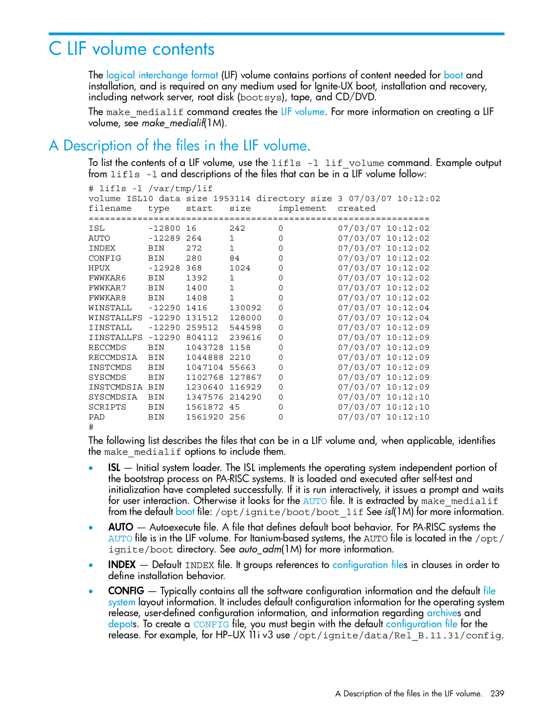 HP UX System Management Software manual LIF volume contents 