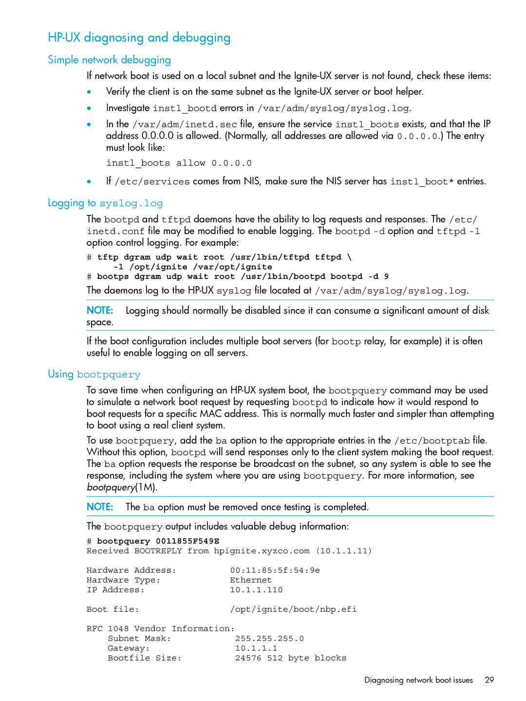 HP UX System Management Software manual HP-UX diagnosing and debugging, Simple network debugging, Logging to syslog.log 