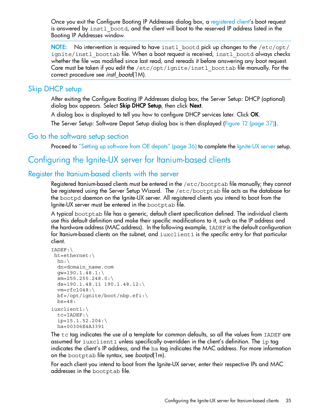 HP UX System Management Software manual Configuring the Ignite-UX server for Itanium-based clients, Skip Dhcp setup 