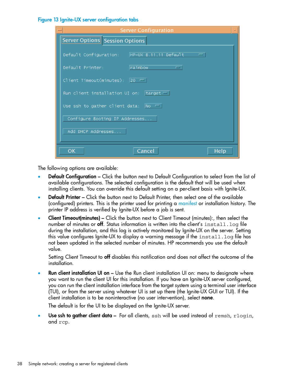 HP UX System Management Software manual Ignite-UX server configuration tabs 