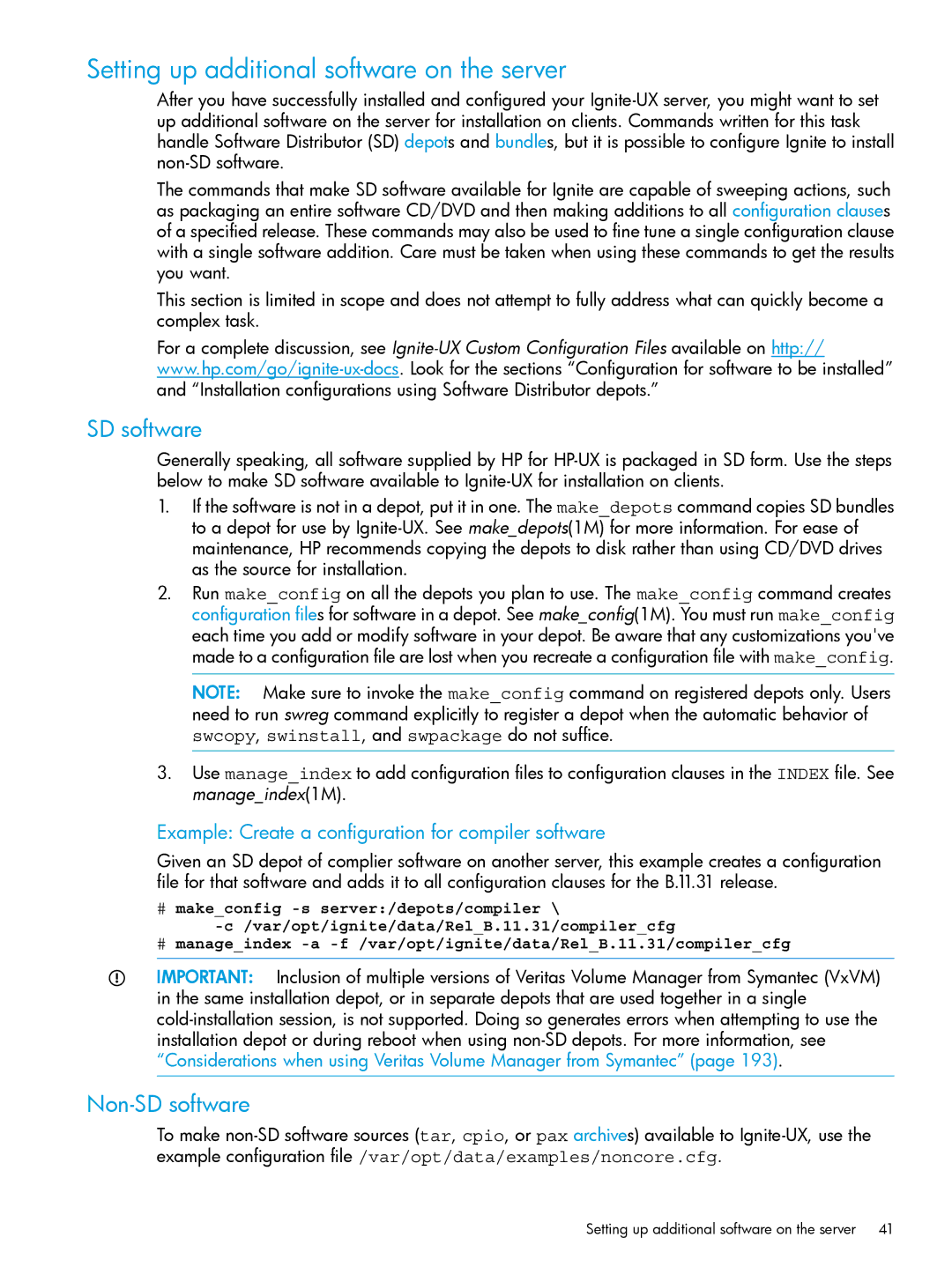 HP UX System Management Software manual Setting up additional software on the server, Non-SD software 