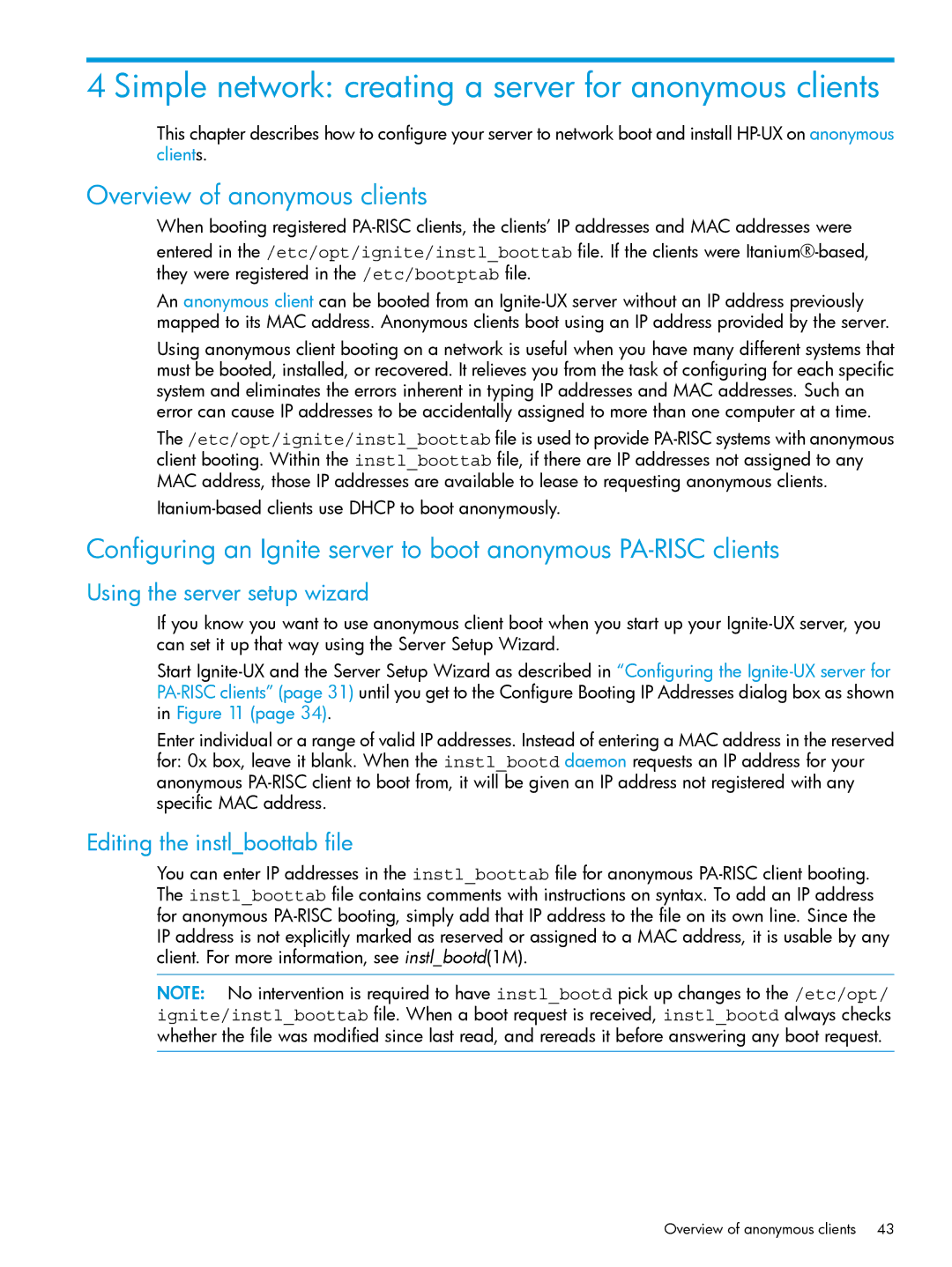 HP UX System Management Software Simple network creating a server for anonymous clients, Overview of anonymous clients 