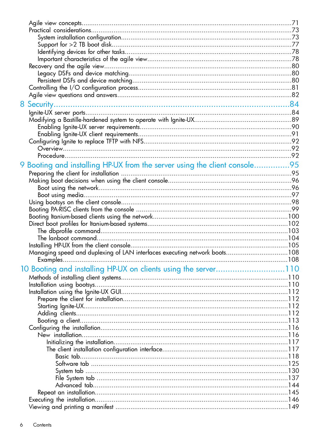 HP UX System Management Software manual Security, Booting and installing HP-UX on clients using the server 110 