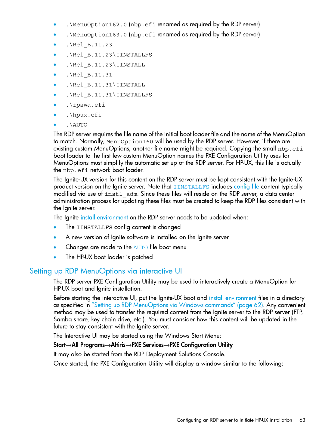 HP UX System Management Software manual Setting up RDP MenuOptions via interactive UI 