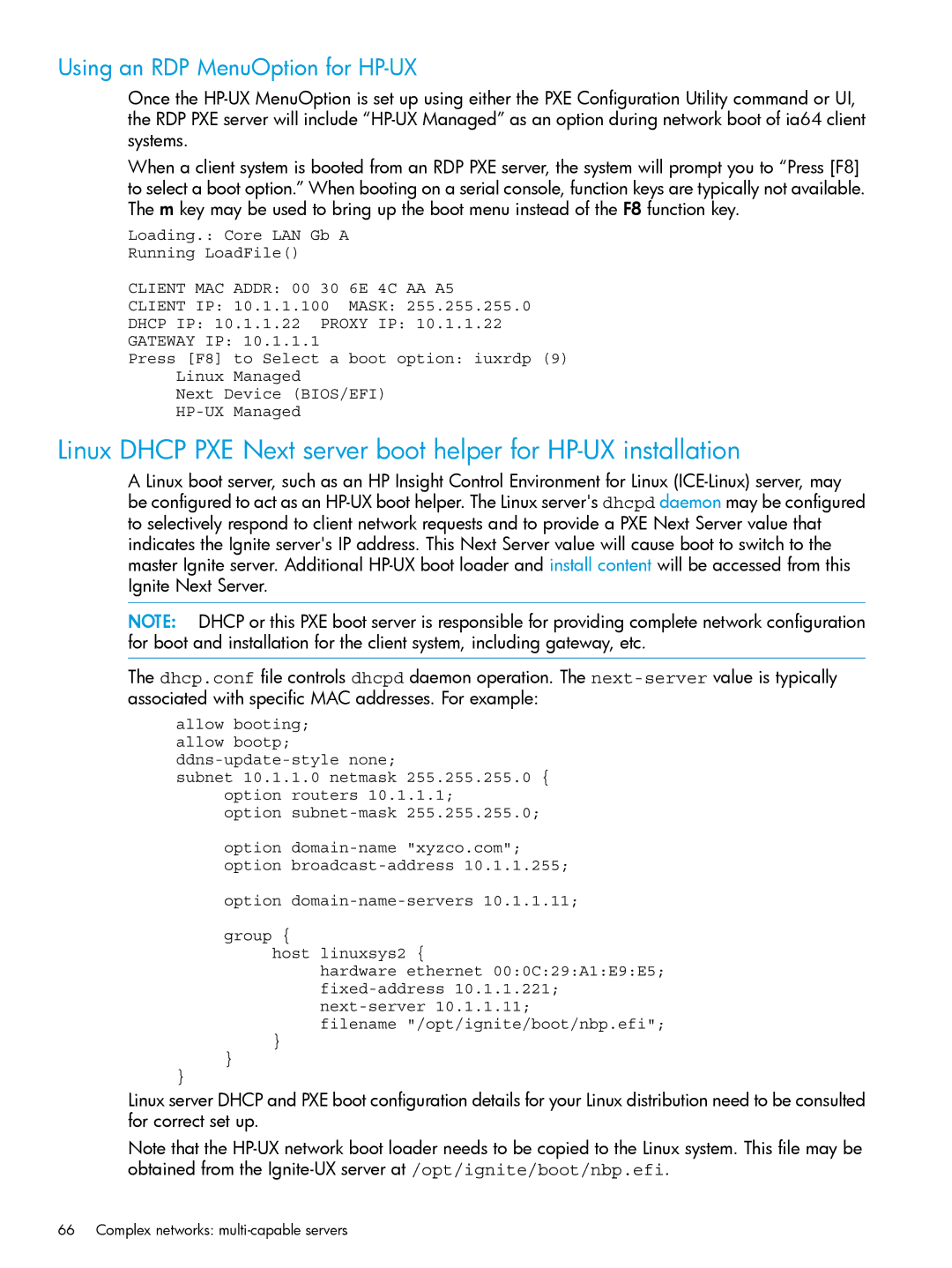 HP UX System Management Software manual Using an RDP MenuOption for HP-UX, Client MAC Addr 00 30 6E 4C AA A5 