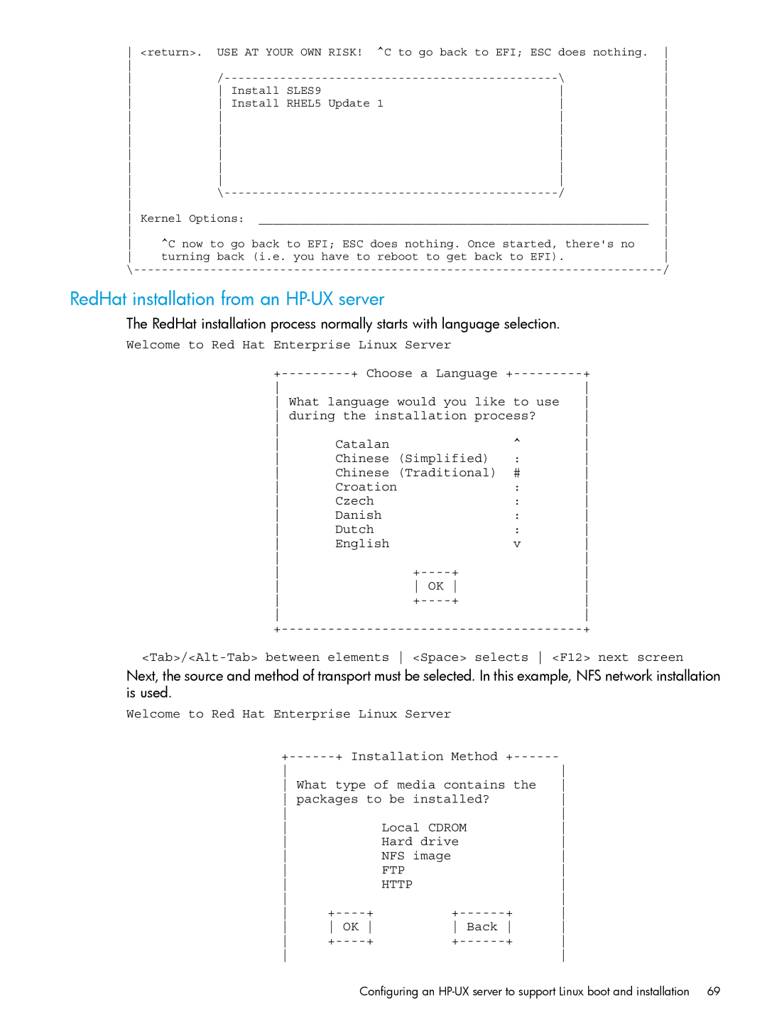 HP UX System Management Software manual RedHat installation from an HP-UX server, FTP Http 