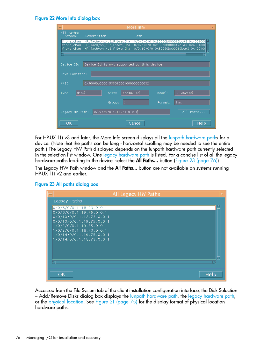 HP UX System Management Software manual More Info dialog box 