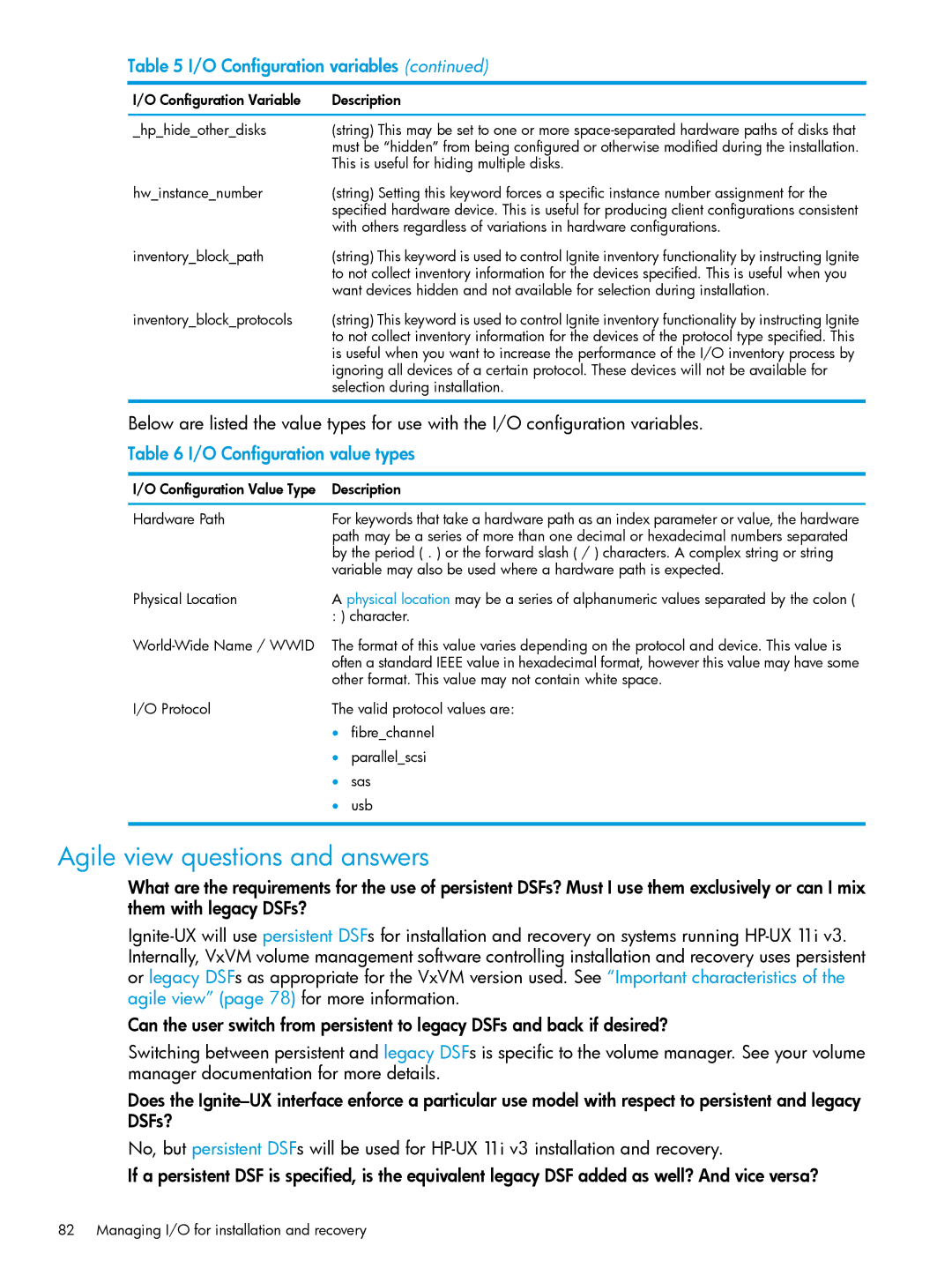 HP UX System Management Software manual Agile view questions and answers, O Configuration value types 