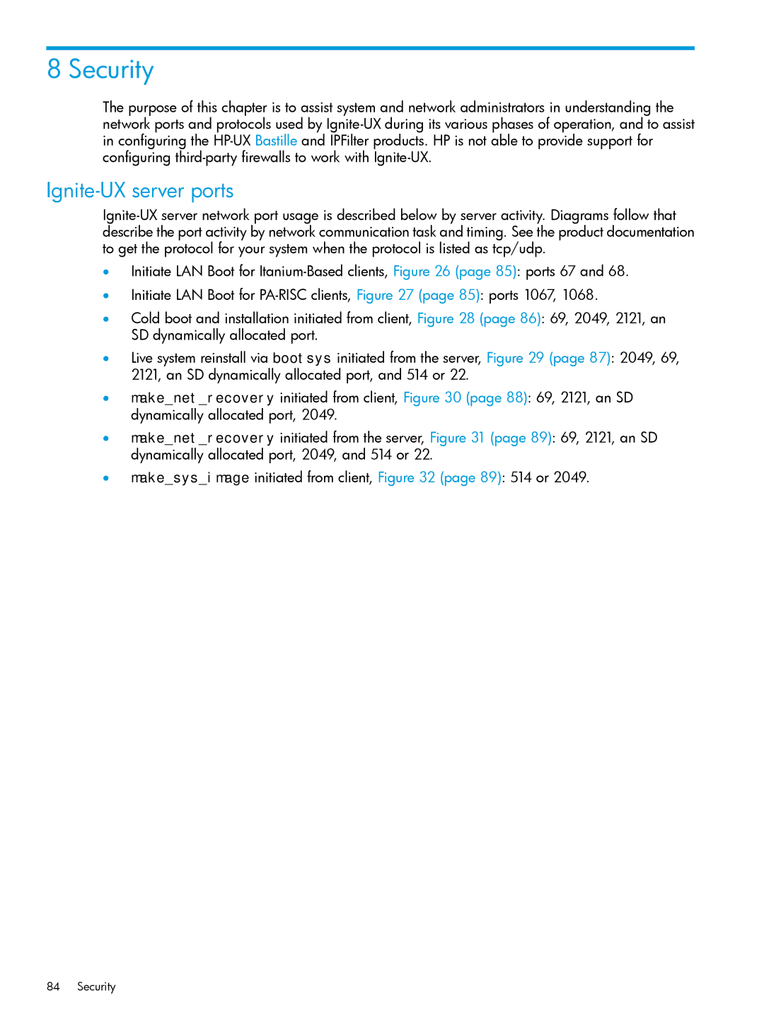 HP UX System Management Software manual Security, Ignite-UX server ports 