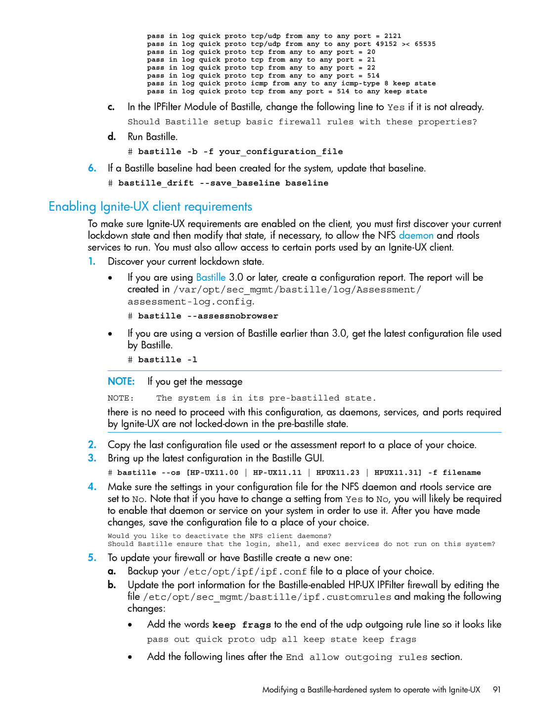 HP UX System Management Software manual Enabling Ignite-UX client requirements, Run Bastille 